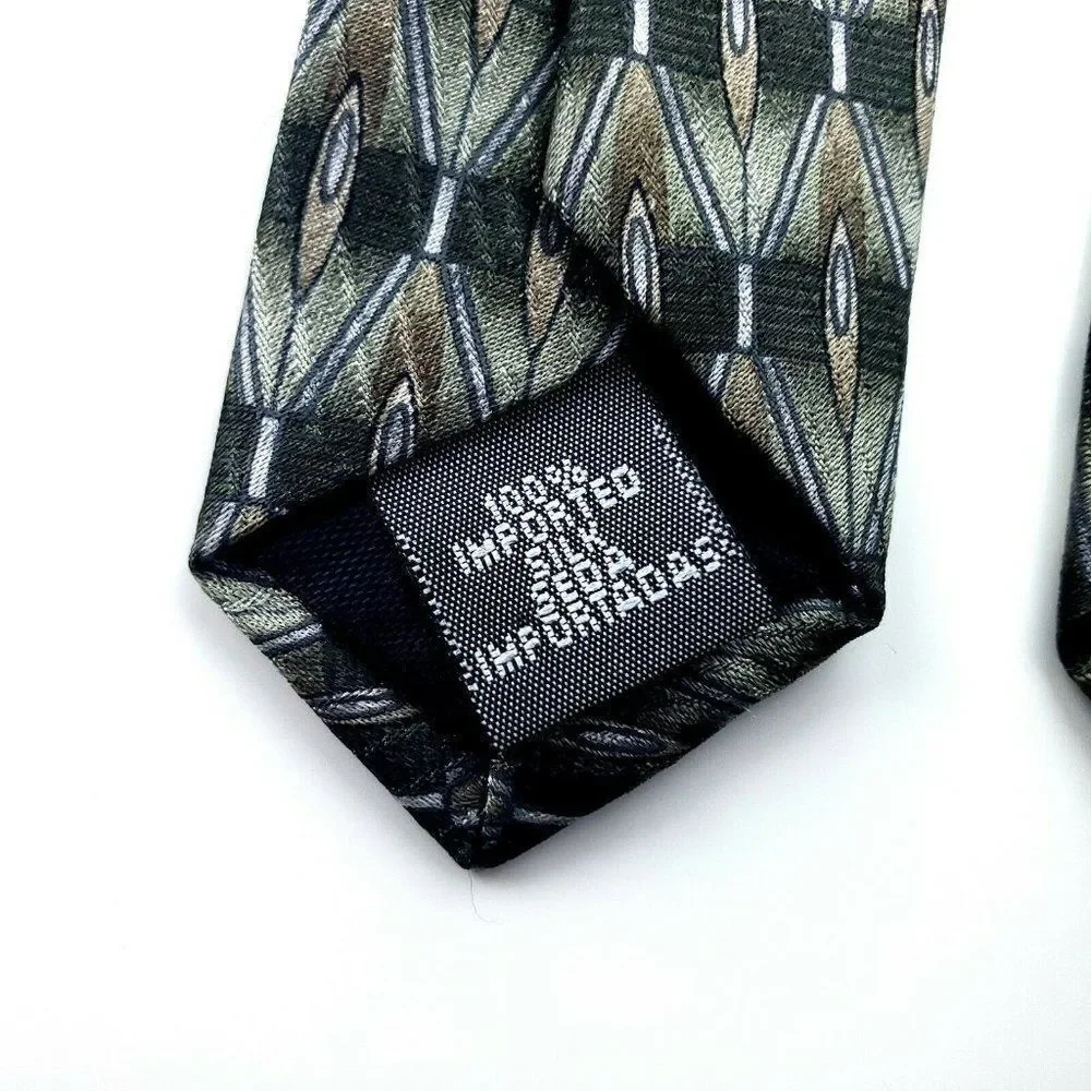 Savile Row Green Print Silk Tie Short‎